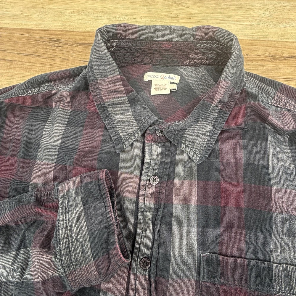 Carbon 2 Cobalt Shirt Mens‎ Size Large Cotton Long Sleeve Plaid Flannel Red Gray